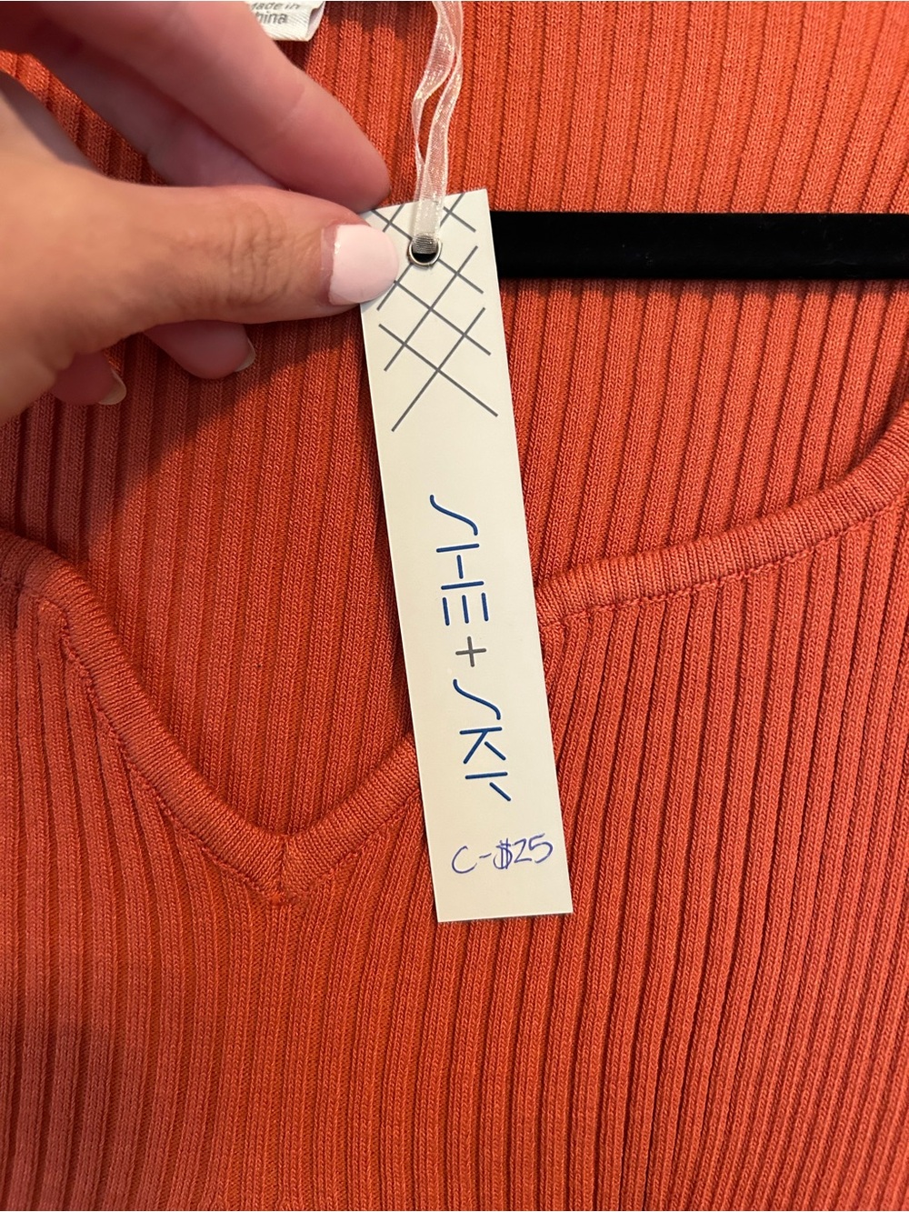 She + Sky Ribbed Square Neck Crop Top - Rust - Picture 3 of 4